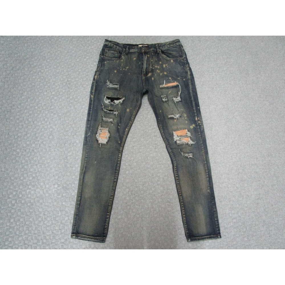 Blind Trust Jeans Mens 36x32 Distressed Ripped Paint Splatter Stretch Skinny Day